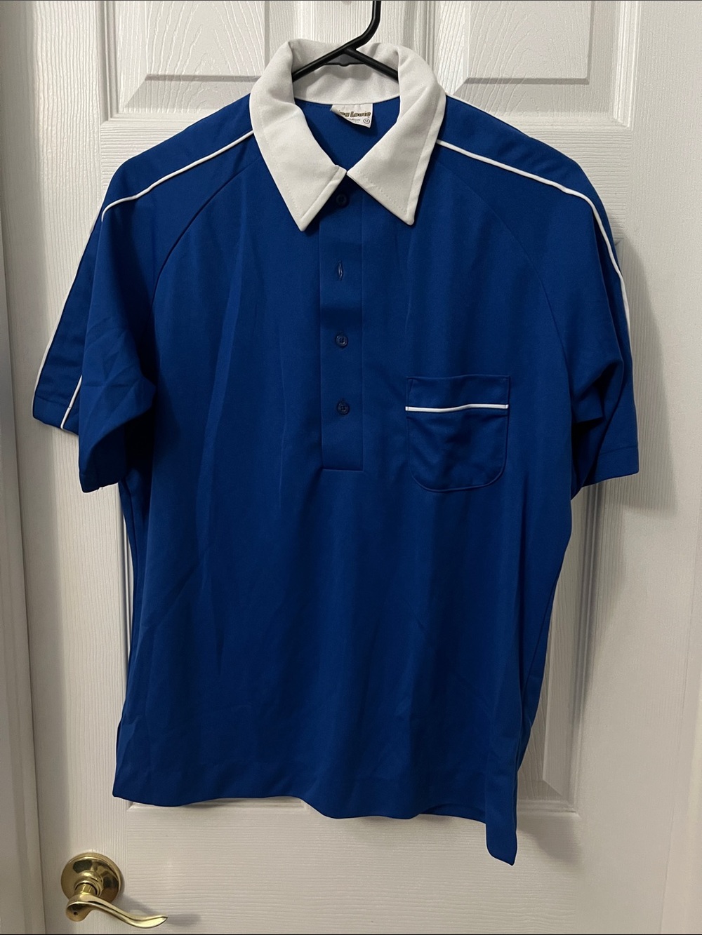 King Louie Blue Bowling Shirt with White Contrast Collar